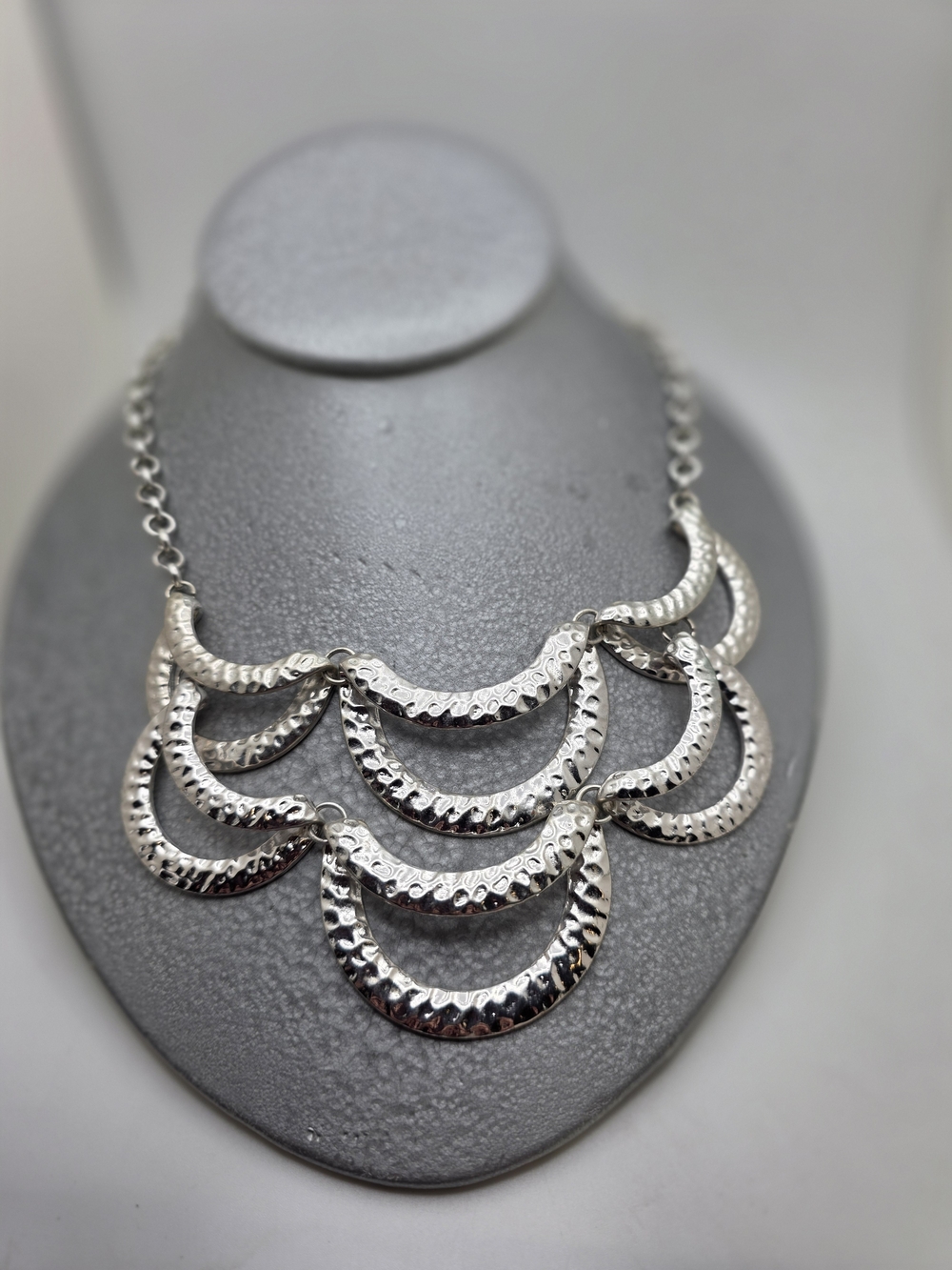 Silver Multi-Arc Statement Necklace